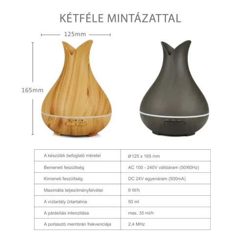 BipiLine Aromaterápiás Diffúzor - SXL - Fa Hatású - Színváltós - Világosbarna - 150ml