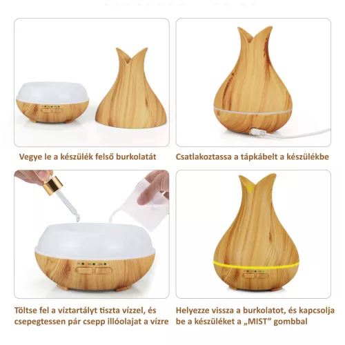 BipiLine Aromaterápiás Diffúzor - SXL - Fa Hatású - Színváltós - Világosbarna - 150ml