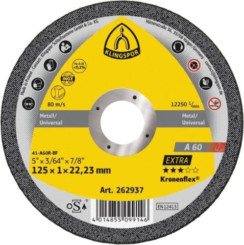 Klingspor 72 VágókorongA 60 EX125X1X22,23