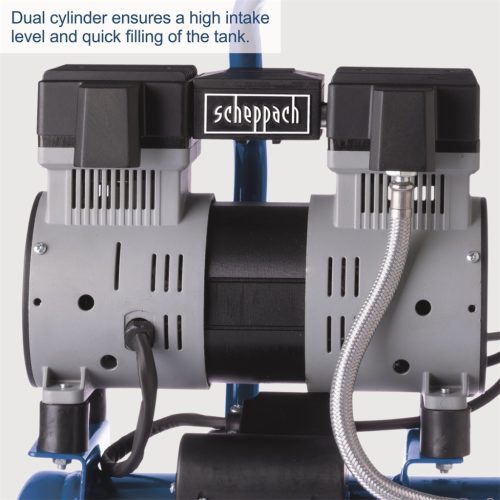 Scheppach HC 08 Si - ultracsendes olajmentes kéthengeres kompresszor, 6 l