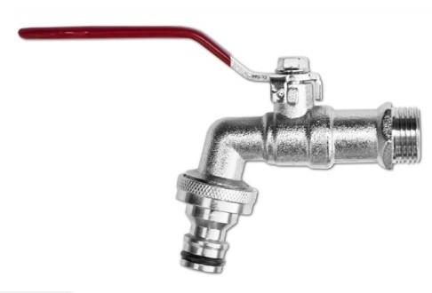 Kerti csap nikkelezett sárgaréz 1/2 col, golyós, bekötés 3/4 col, kuplungos