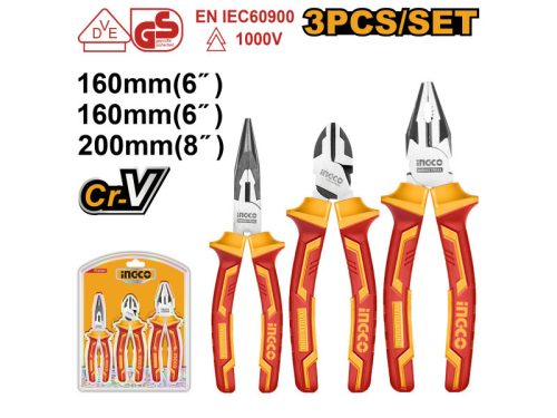 INGCO Szigetelt fogó készlet 3 részes 1000 V-ig szigetelt