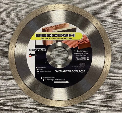 Gyémánt Vágókorong Bezzegh 125x22,2x7 Csempe