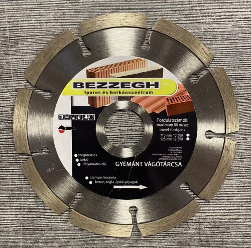Gyémánt Vágókorong Bezzegh 125x22,2x7 Univerzális