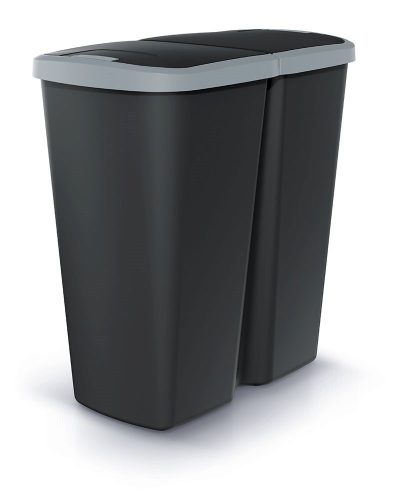 Hulladékgyűjtő Prosperplast COMPACTA Q DUO, 45 l fekete, világosszürke fedéllel