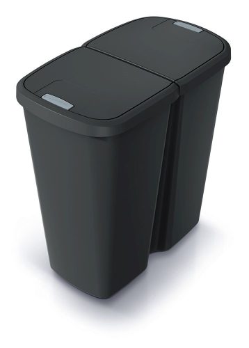 Hulladékgyűjtő Prosperplast COMPACTA Q DUO , 45 l újrahasznosított fekete, fekete fedéllel