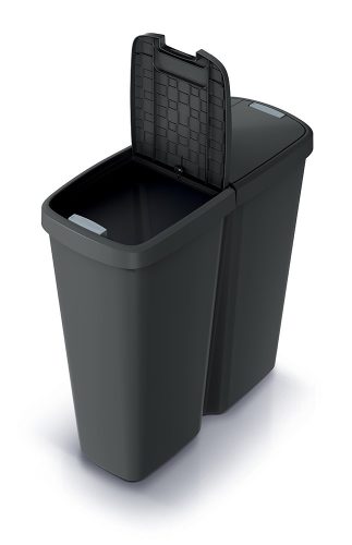 Hulladékgyűjtő Prosperplast COMPACTA Q DUO,  50 l újrahasznosított fekete, fekete fedéllel