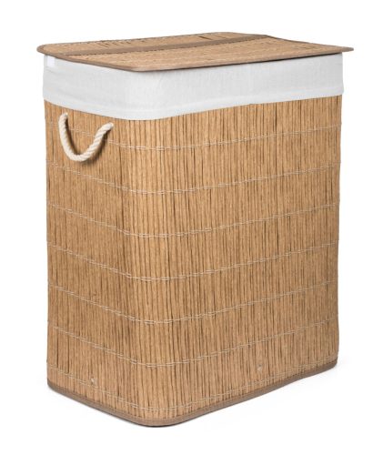 G21-es 105 literes szennyeskosár elválasztókkal, rattan utánzat, fehér betéttel