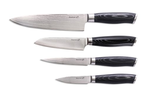 G21 Gourmet Damascus késkészlet bambusz blokkban 4 db + köszörűkő