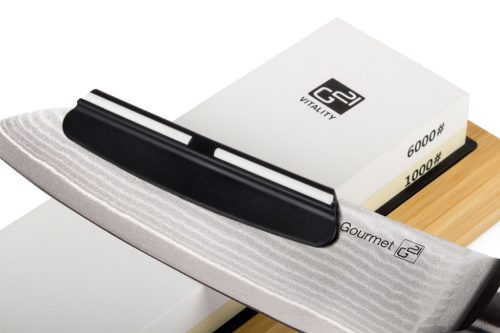 G21 Gourmet Damascus késkészlet bambusz blokkban 4 db + köszörűkő