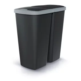   Hulladékgyűjtő Prosperplast COMPACTA Q DUO, 45 l fekete, világosszürke fedéllel