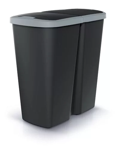 Hulladékgyűjtő Prosperplast COMPACTA Q DUO, 45 l fekete, világosszürke fedéllel