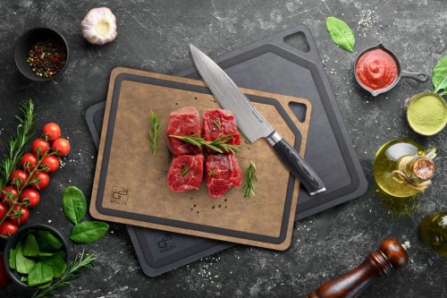 G21 EcoCut szeletelődeszka természetes cellulózból – 2 darabos készlet, grafit/barna színben