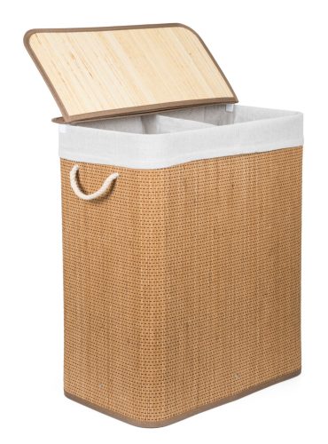 G21 bambusz szennyeskosár,105 l kapacitású, fehér betéttel, elválasztó elemekkel