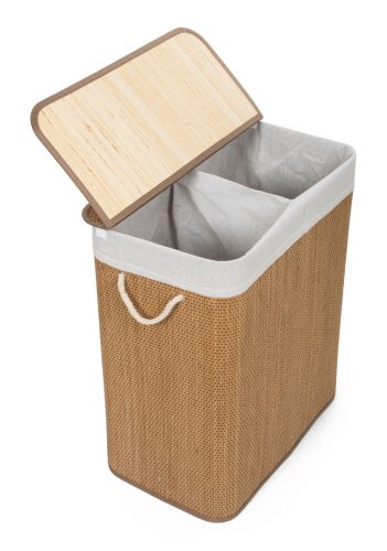 G21 bambusz szennyeskosár,105 l kapacitású, fehér betéttel, elválasztó elemekkel
