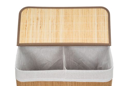 G21 bambusz szennyeskosár,105 l kapacitású, fehér betéttel, elválasztó elemekkel