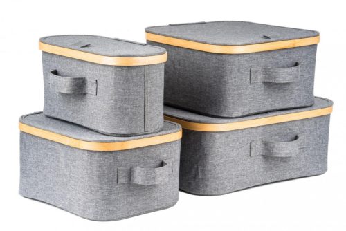 Tárolódoboz G21 24 x 30 x 15 cm, bambusz fedéllel, szürke