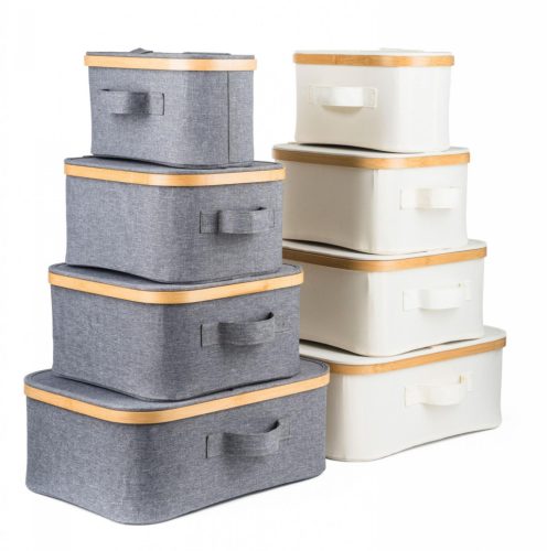 Tárolódoboz G21 24 x 30 x 15 cm, bambusz fedéllel, szürke