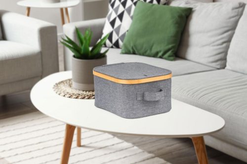 Tárolódoboz G21 24 x 30 x 15 cm, bambusz fedéllel, szürke