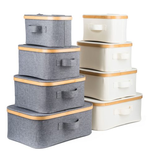 Tárolódoboz G21 24 x 30 x 15 cm, bambusz fedéllel, bézs