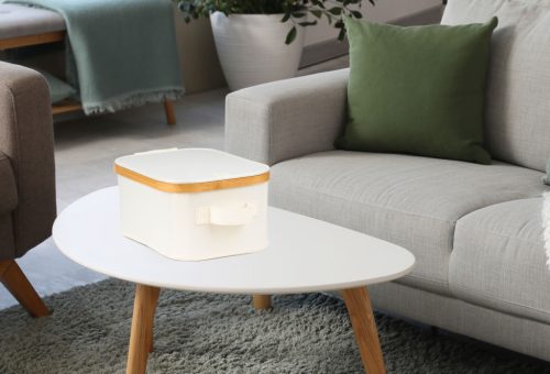 Tárolódoboz G21 24 x 30 x 15 cm, bambusz fedéllel, bézs