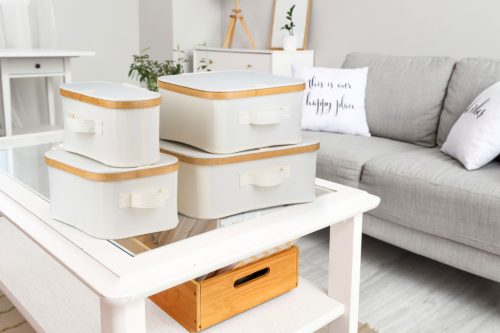 Tárolódoboz G21 24 x 30 x 15 cm, bambusz fedéllel, bézs