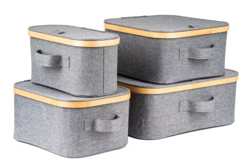 Tárolódoboz G21 30 x 15 x 15 cm, bambusz fedéllel, szürke