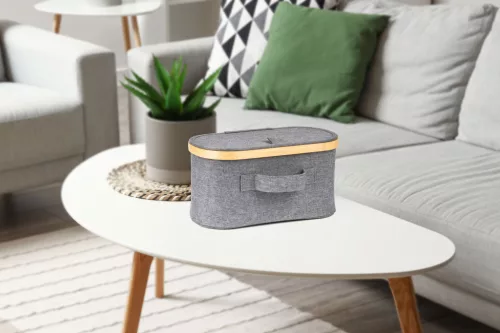 Tárolódoboz G21 30 x 15 x 15 cm, bambusz fedéllel, szürke