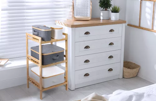 Tárolódoboz G21 30 x 15 x 15 cm, bambusz fedéllel, szürke