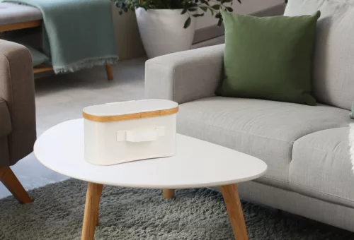 Tárolódoboz G21 30 x 15 x 15 cm, bambusz fedéllel, bézs