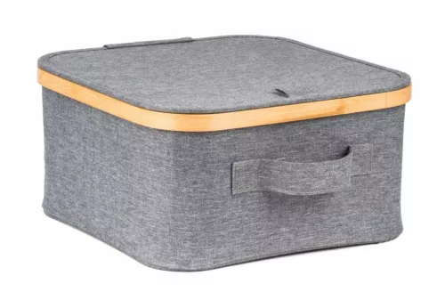 Tárolódoboz G21 30 x 30 x 15 cm, bambusz fedéllel, szürke