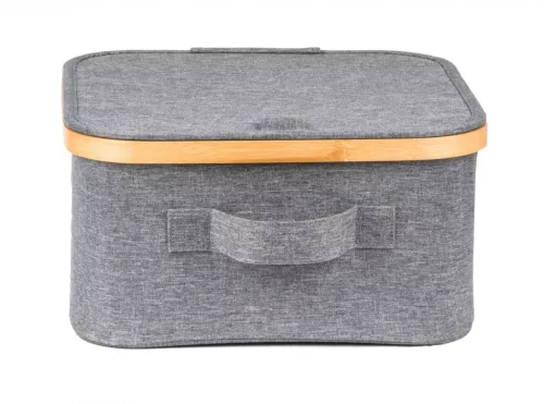 Tárolódoboz G21 30 x 30 x 15 cm, bambusz fedéllel, szürke