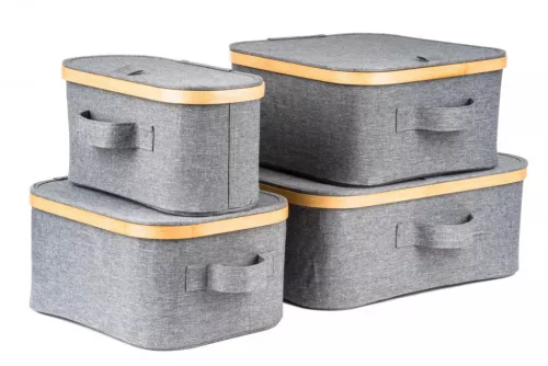 Tárolódoboz G21 30 x 30 x 15 cm, bambusz fedéllel, szürke