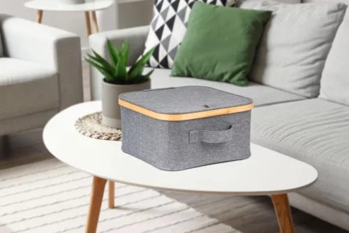 Tárolódoboz G21 30 x 30 x 15 cm, bambusz fedéllel, szürke