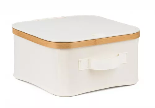 Tárolódoboz G21 30 x 30 x 15 cm, bambusz fedéllel, bézs