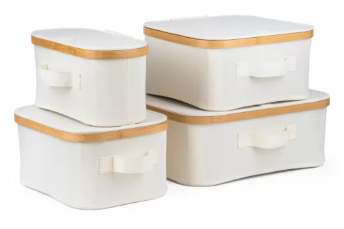 Tárolódoboz G21 30 x 30 x 15 cm, bambusz fedéllel, bézs