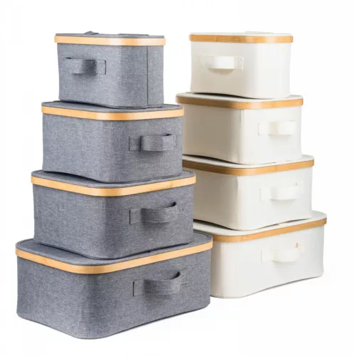 Tárolódoboz G21 30 x 30 x 15 cm, bambusz fedéllel, bézs