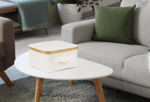 Tárolódoboz G21 30 x 30 x 15 cm, bambusz fedéllel, bézs