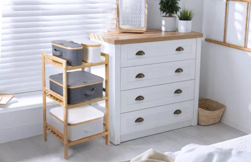 Tárolódoboz G21 30 x 30 x 15 cm, bambusz fedéllel, bézs