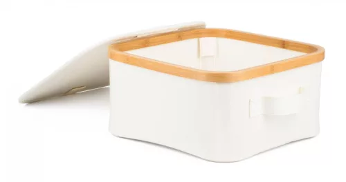 Tárolódoboz G21 30 x 30 x 15 cm, bambusz fedéllel, bézs