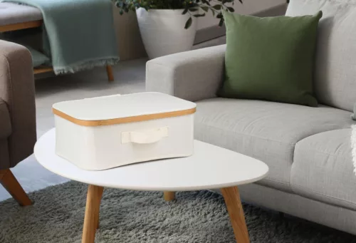 Tárolódoboz G21 40 x 30 x 15 cm, bambusz fedéllel, bézs