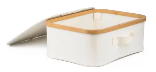 Tárolódoboz G21 40 x 30 x 15 cm, bambusz fedéllel, bézs