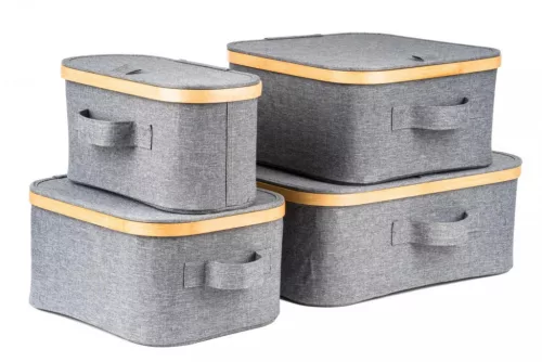 Tárolódoboz G21 40 x 30 x 15 cm, bambusz, fedéllel, szürke