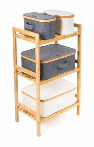 Tárolódoboz G21 40 x 30 x 15 cm, bambusz, fedéllel, szürke