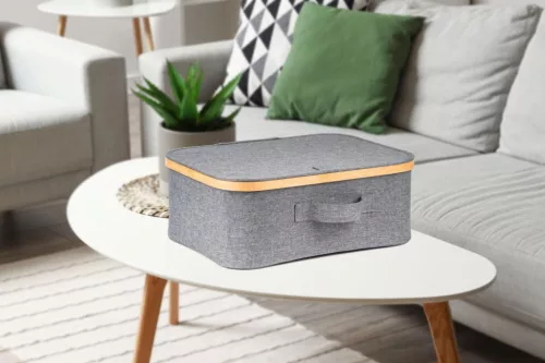 Tárolódoboz G21 40 x 30 x 15 cm, bambusz, fedéllel, szürke