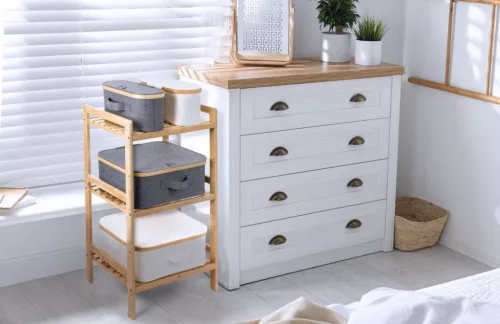 Tárolódoboz G21 40 x 30 x 15 cm, bambusz, fedéllel, szürke