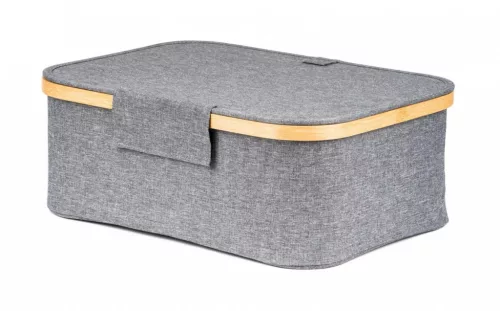 Tárolódoboz G21 40 x 30 x 15 cm, bambusz, fedéllel, szürke
