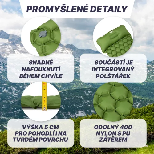 Acra L140CL felfújható matrac párnával, zöld, 5 cm