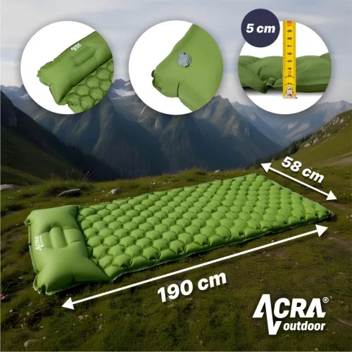 Acra L140CL felfújható matrac párnával, zöld, 5 cm