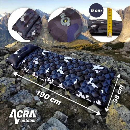 Acra L140M felfújható matrac párnával, szürke-bézs terepmintás, 5 cm
